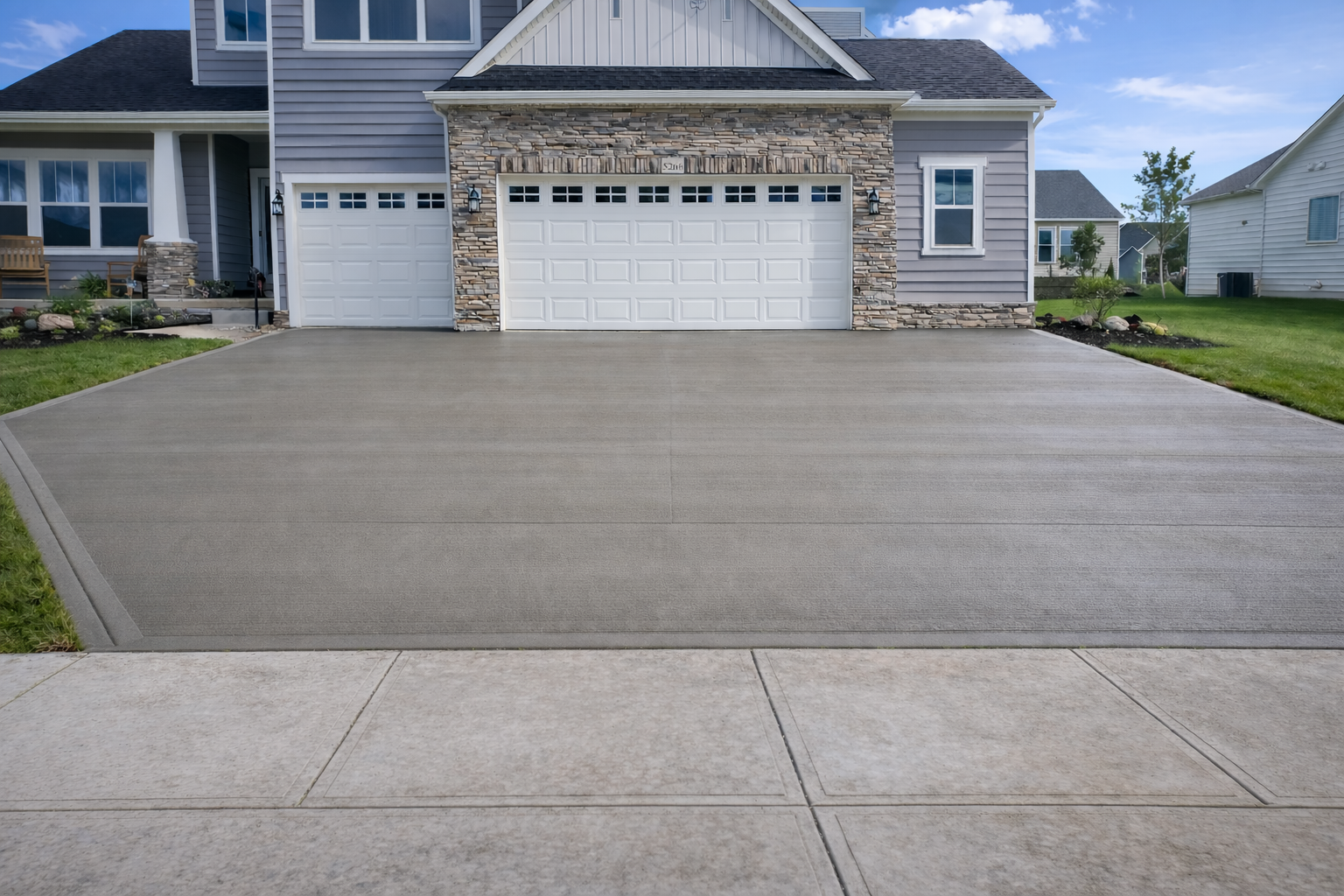 Driveway with stone-front house